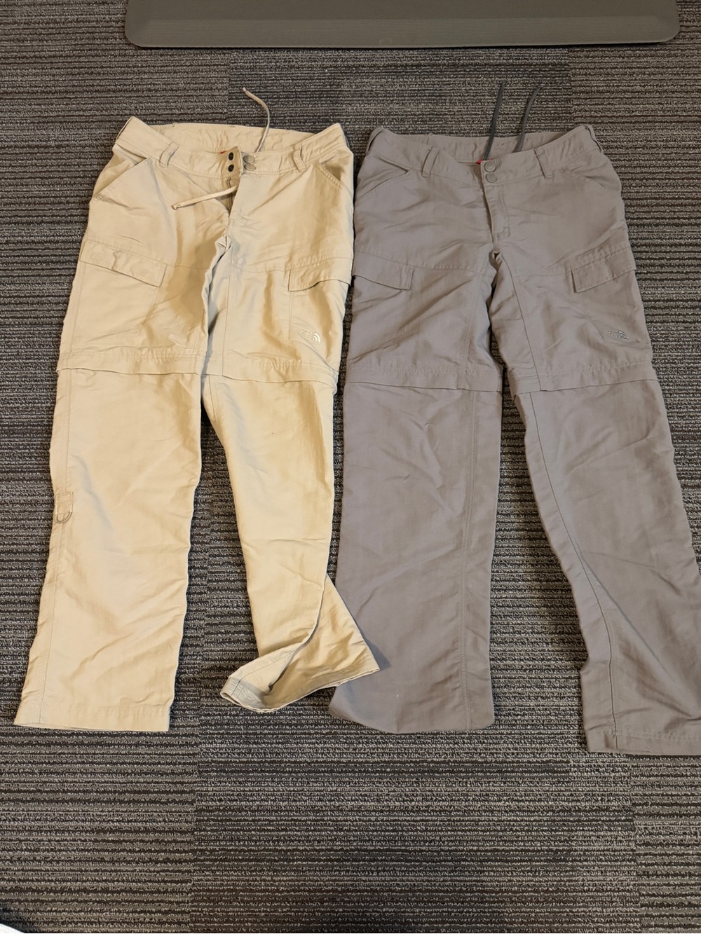 Pair of North Face Women's Convertible Cargo Pants in Beige and Gray